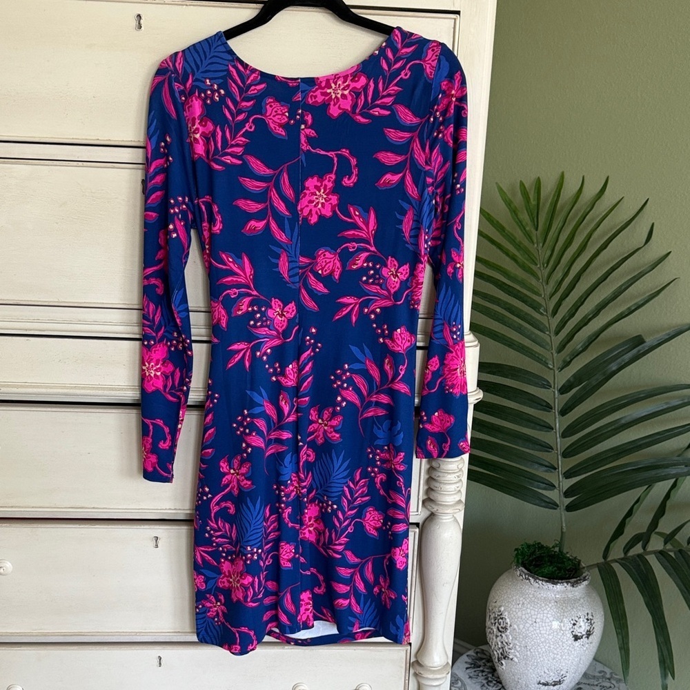 Lilly Pulitzer Bryson Dress Navy and Fuchsia Floral Dress M - Picture 6 of 6